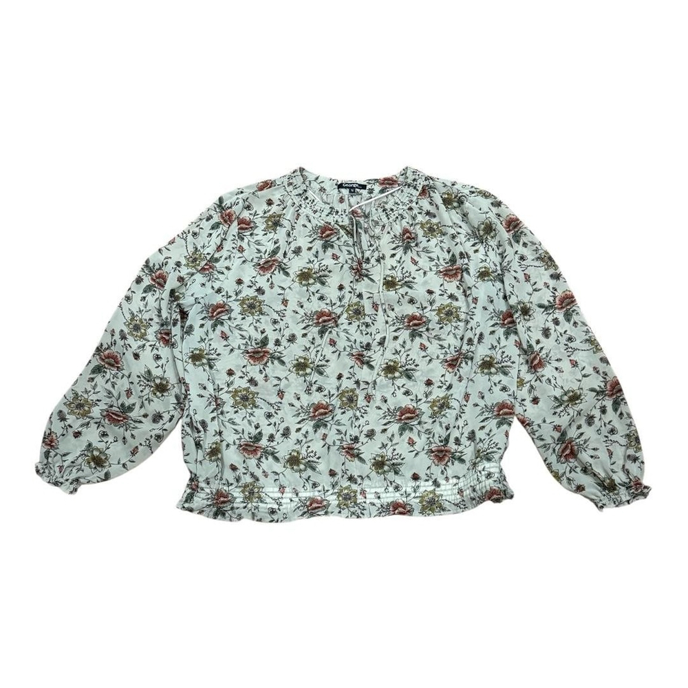 George Blouse Womens XL Floral Print Long Sleeve Ruffle Hem Sheer Lightweight